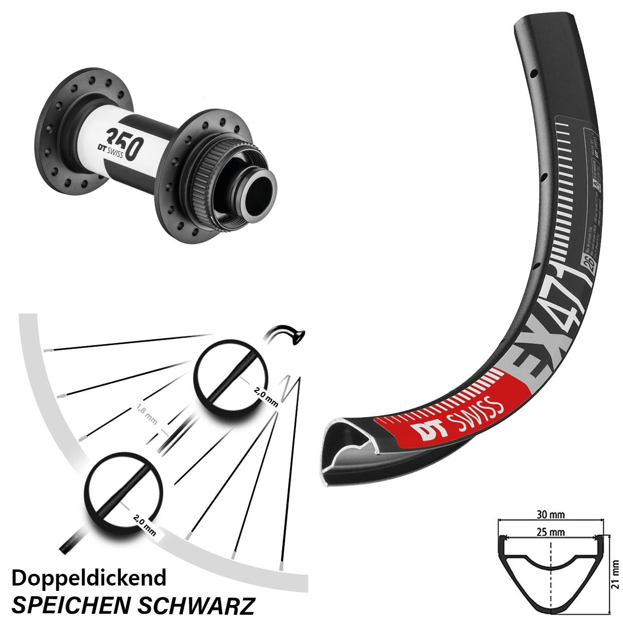 29 Zoll Vorderrad EX 471 DT Swiss 350 Centerlock Boost 15x110 mm Steckachse