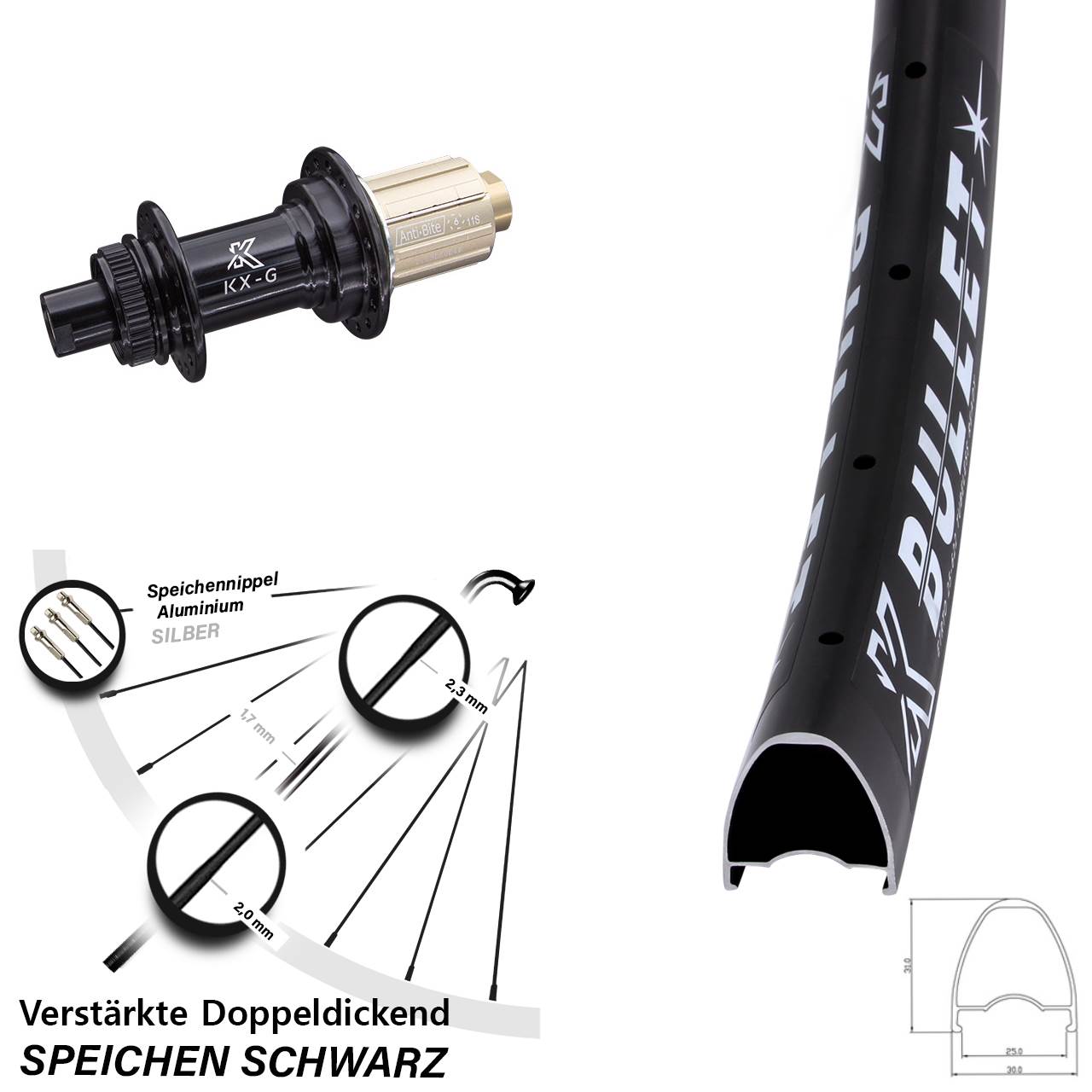 28-29 Zoll KX-G Bullet Hinterrad Centerlock 12x142 8-12 fach HG