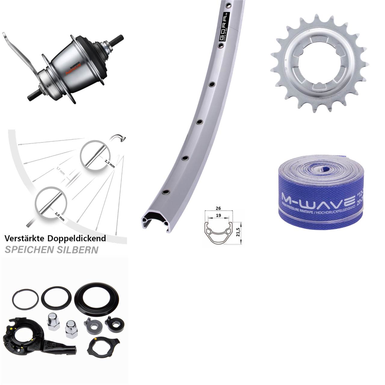 28 Zoll Hinterrad Gora 19 Shimano SG-C3001 7 Gang Nexus Rücktrittbremse silbern