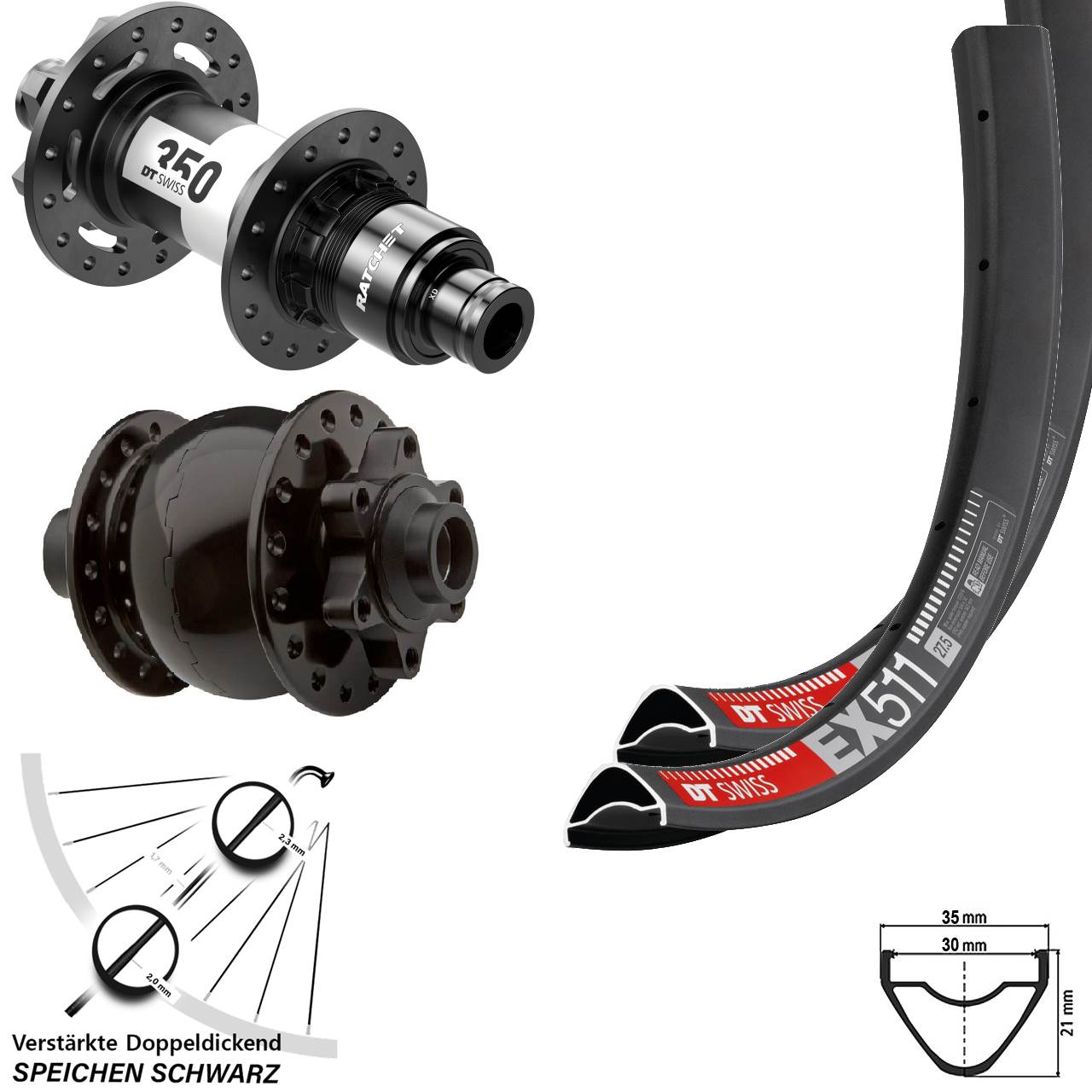 Disc Laufrad-Satz 15x100 12x142 29 Zoll DT Swiss EX511-350 Ratchet 36 SON 28 XD 11-12 fach