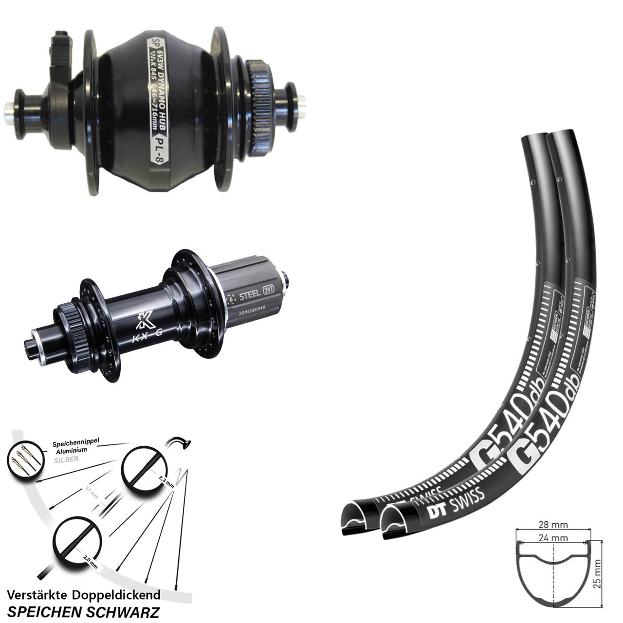 27,5 Zoll DT Swiss G540 KX-GS Heavy Duty SP PL-8 Disc Laufradsatz QR 8-12fach
