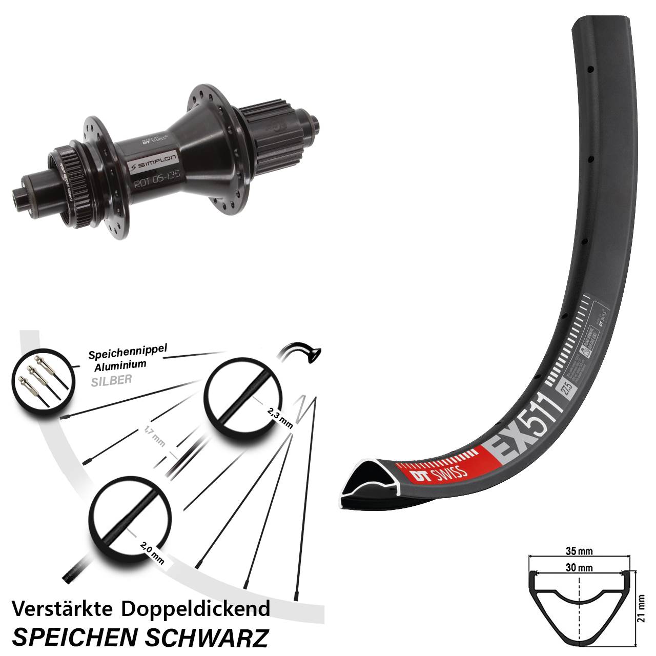 DT Swiss EX 511-370 Hybrid 27,5 Zoll Hinterrad Centerlock QR Micro Spline