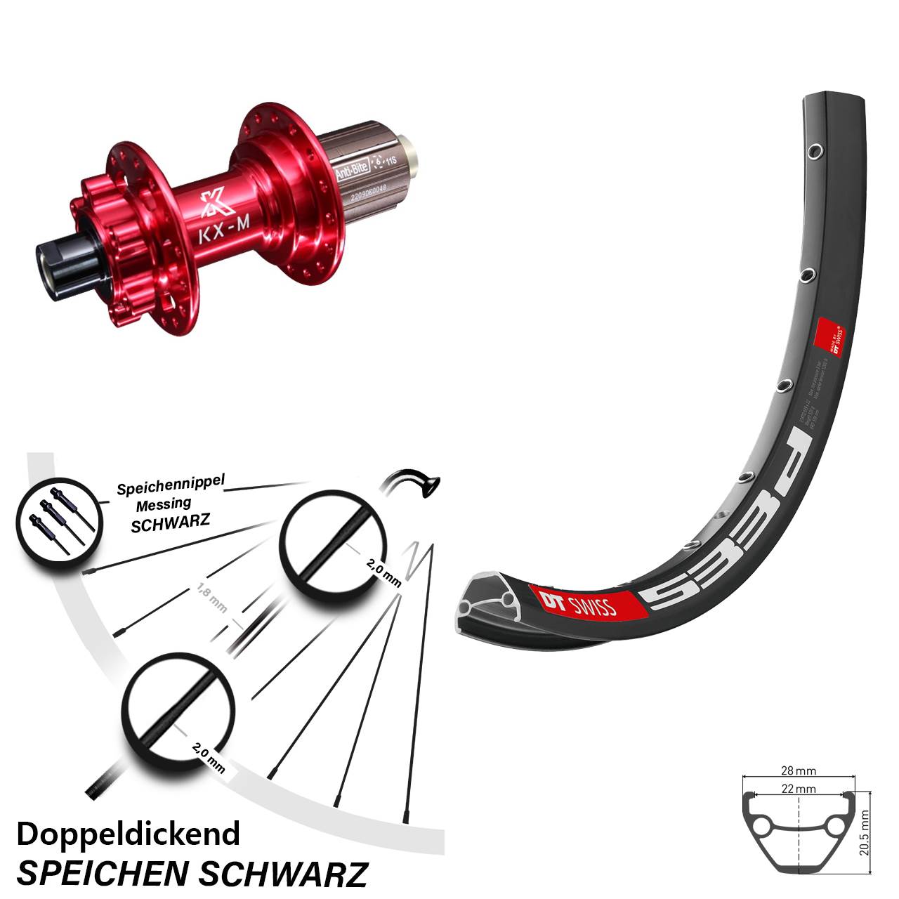 26 Zoll Hinterrad DT Swiss 533d KX-M 8-12 fach 12x142