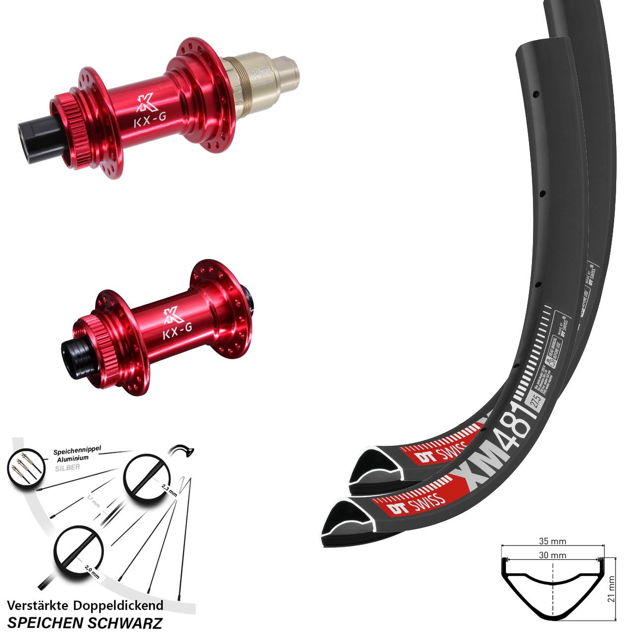 DT Swiss XM481 KX-G rot 27,5 Zoll Laufradsatz Centerlock 15x100 12x142 XDR