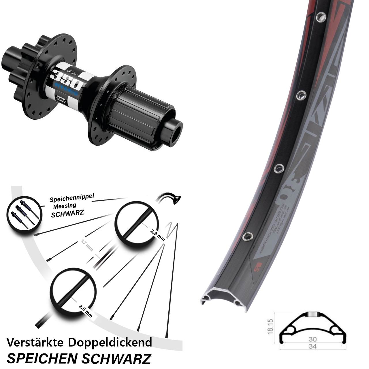 Rodi TRYP 30 DT Swiss 350 Hybrid 29 Zoll Disc Laufrad 12x148 8-11 fach HG