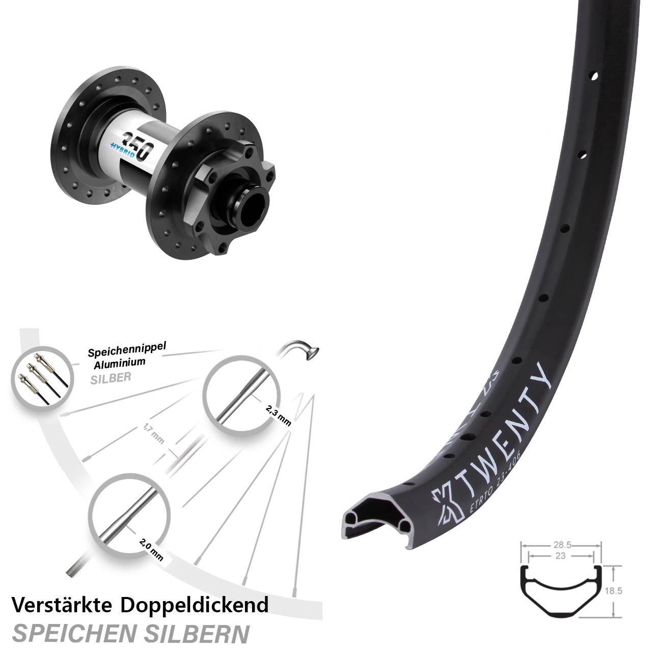 20 Zoll KX Twenty DT Swiss Hybrid 350 Vorderrad 6-Loch 15x100