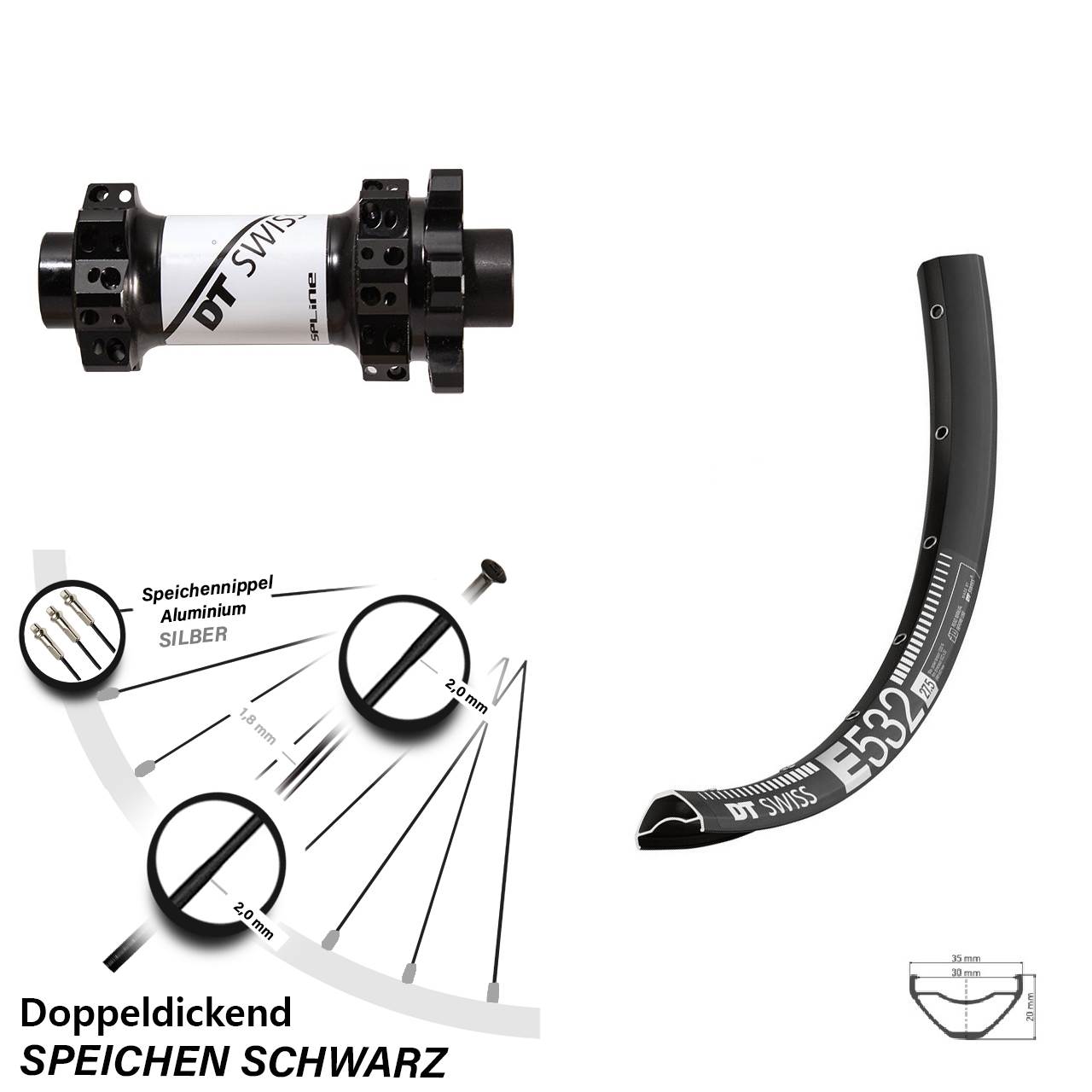 DT Swiss X1900 E 532 15 mm Straightpull Laufrad 27,5 Zoll 6-Loch