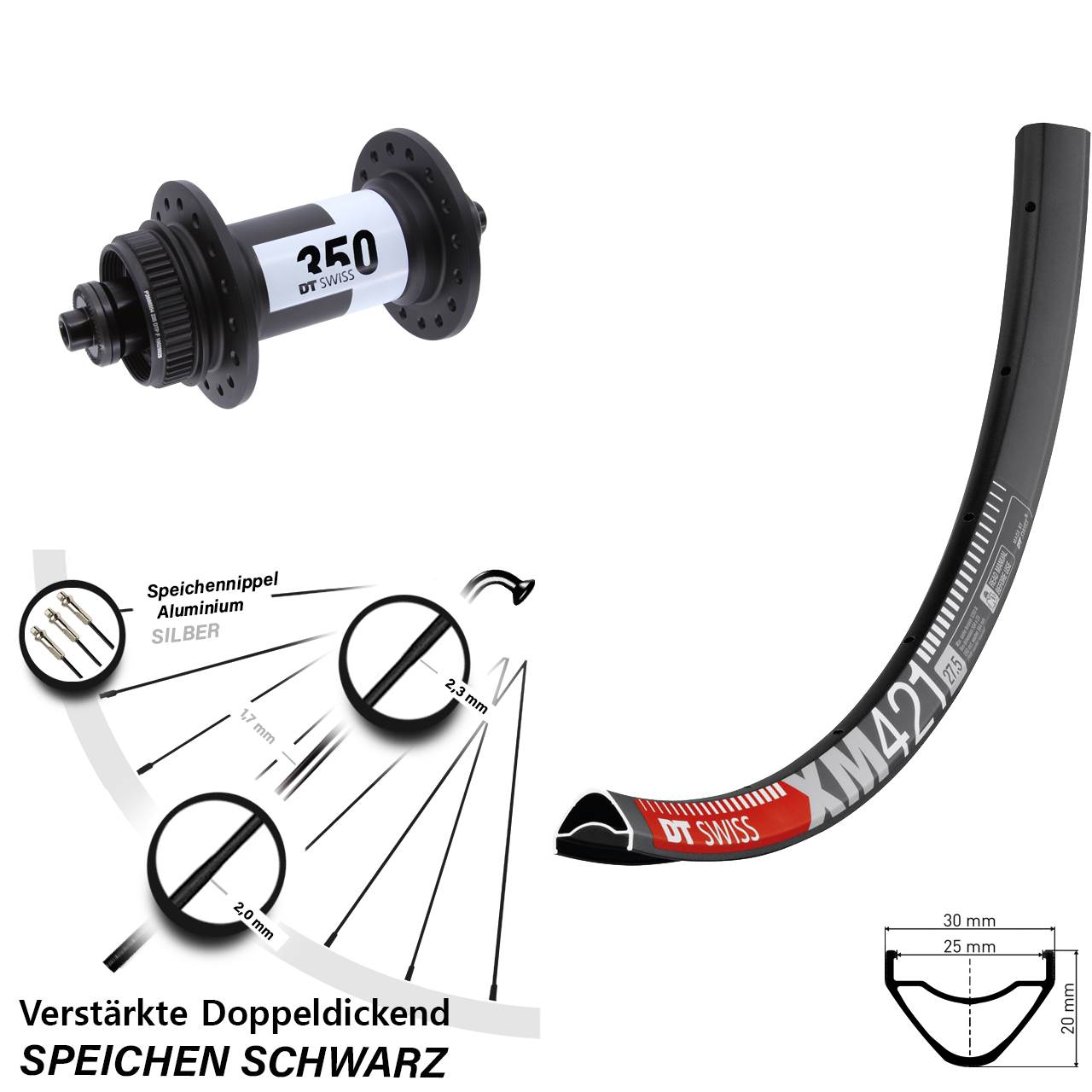 27,5 Zoll DT Swiss XM 421-350 Vorderrad Centerlock für Schnellspanner