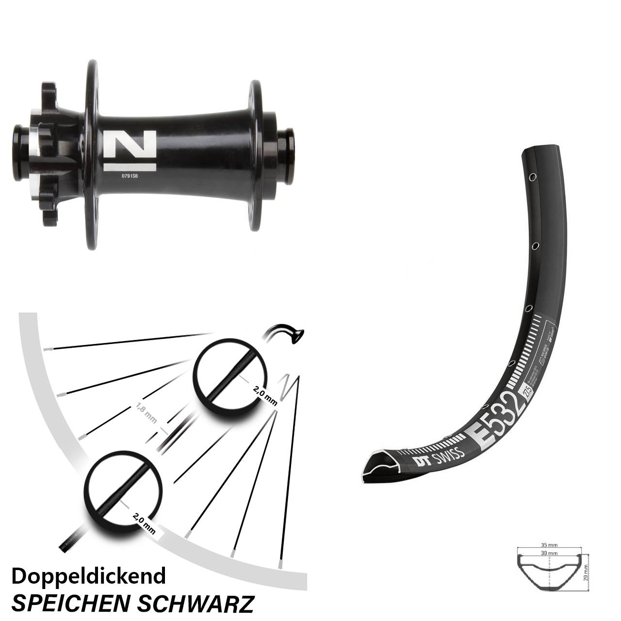 6-Loch Vorderrad 27,5 Zoll DT Swiss E 532 Novatec D791 15x100