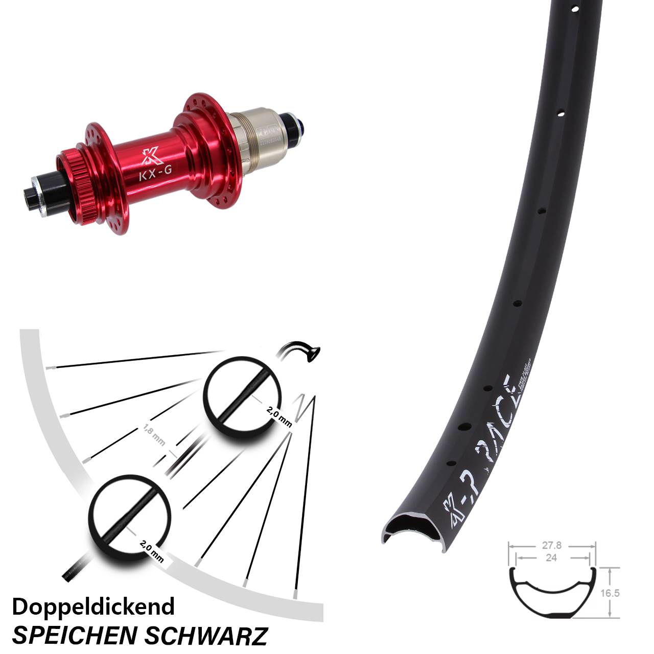 Centerlock Hinterrad QR 28 Zoll KX-GR Race rot XD-R