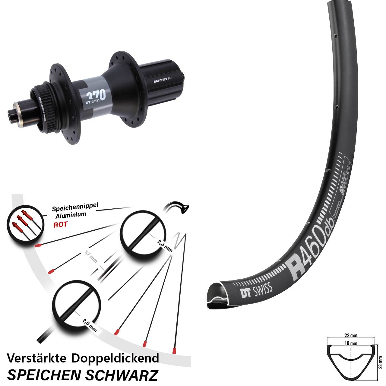 Hinterrad für Schnellspanner 28 Zoll DT Swiss R 460 Disc-370 8-12 fach HG