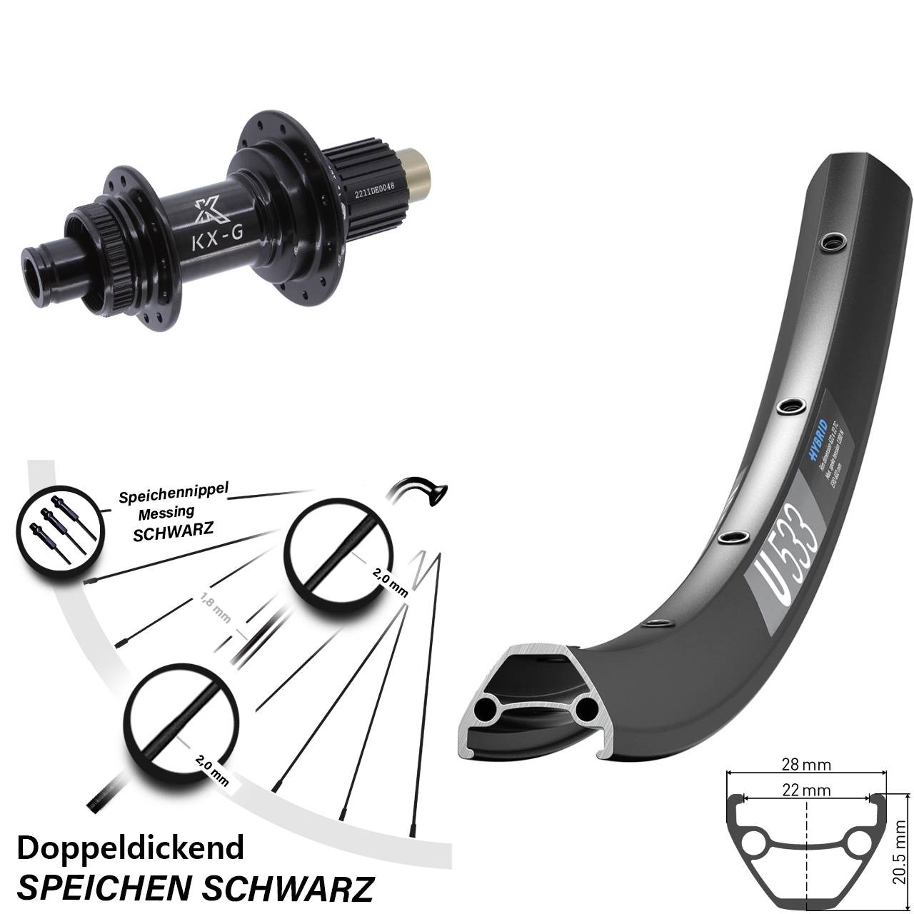 26 Zoll Hinterrad DT Swiss U 533 KX-G Micro Spline 12x142