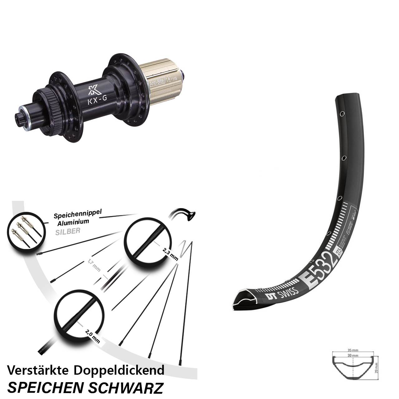 Centerlock Hinterrad 29 Zoll DT Swiss E 532 KX-G 8-12 fach QR