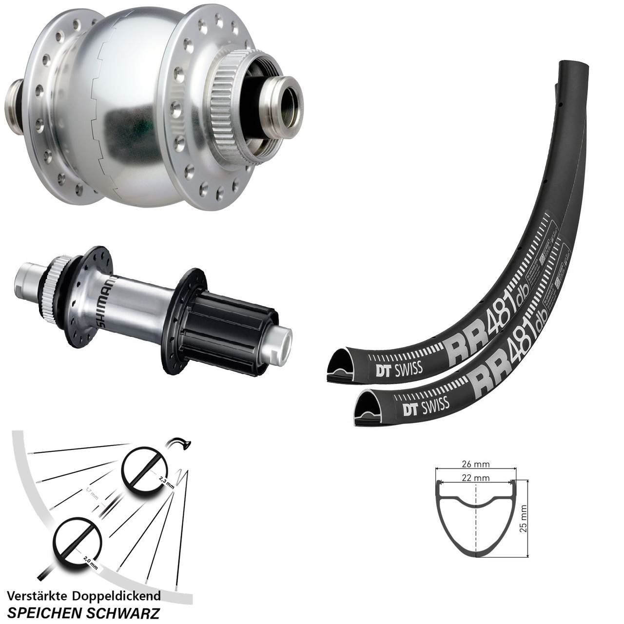 28 Zoll DT Swiss RR 481 SON delux Shimano GRX Centerlock Laufradsatz 12x100/142 8-12 fach