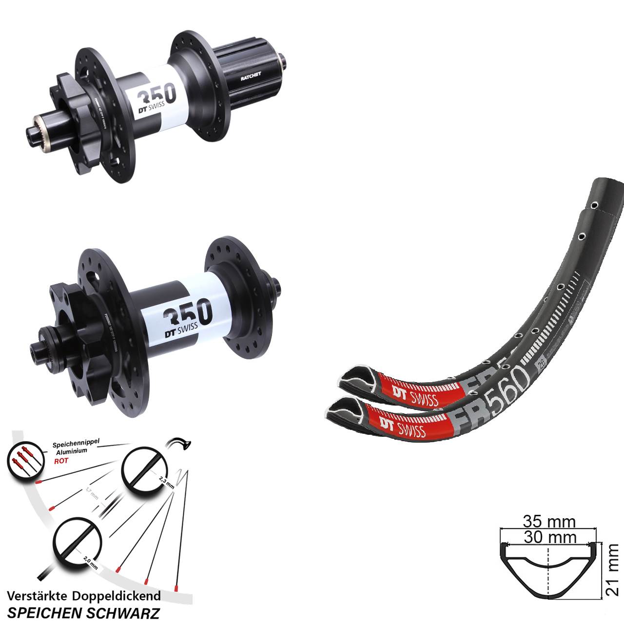 Laufradsatz 6-Loch für Schnellspanner 26 Zoll DT Swiss FR 560 350 8-11 fach HG