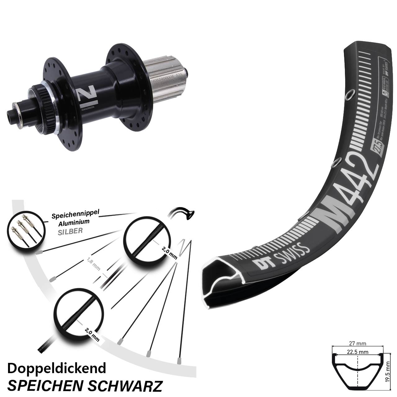 28-29 Zoll DT Swiss M 442 Disc Novatec D042SB Hinterrad Centerlock 8-12 fach