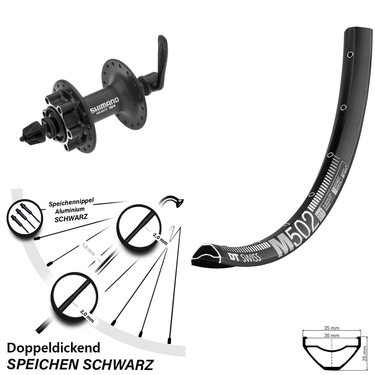 Disc Laufrad 29 Zoll DT Swiss M 502 Shimano HB-M475 QR