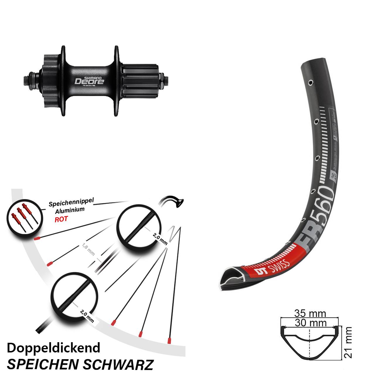 26 Zoll Hinterrad DT Swiss FR 560 Shimano M525