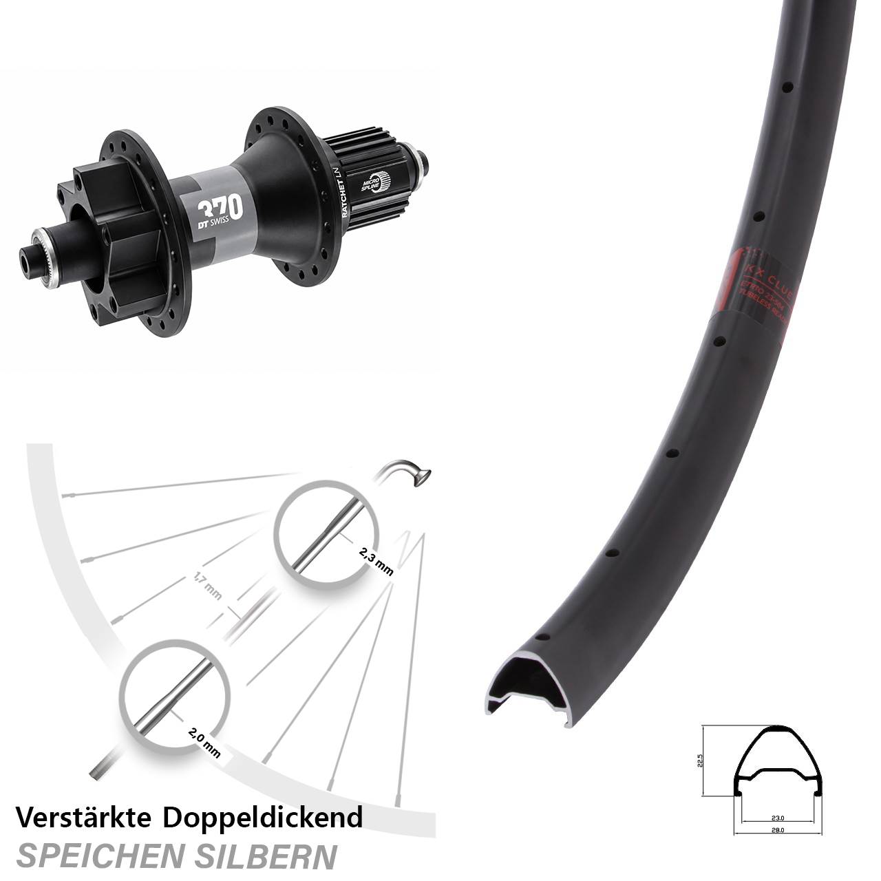 28 Zoll KX Clue DT Swiss 370 Disc Laufrad für Schnellspanner Micro Spline