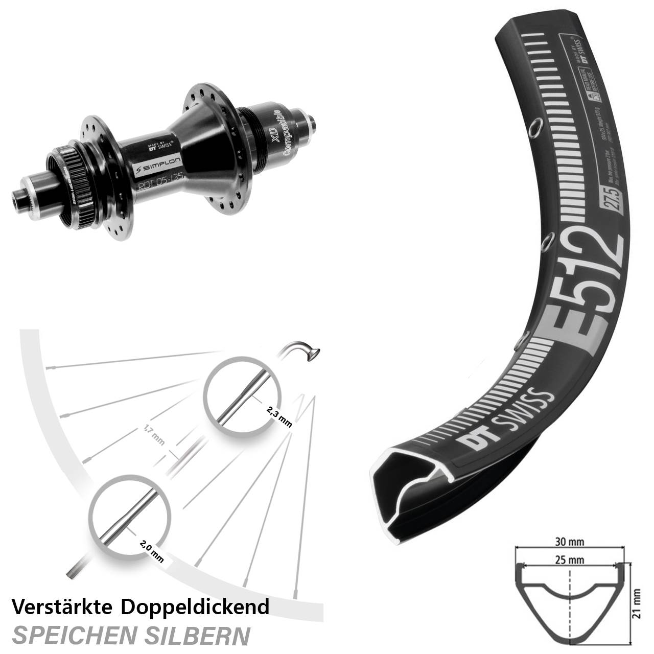 Centerlock Hinterrad QR 29 Zoll DT Swiss E 512-370 XD