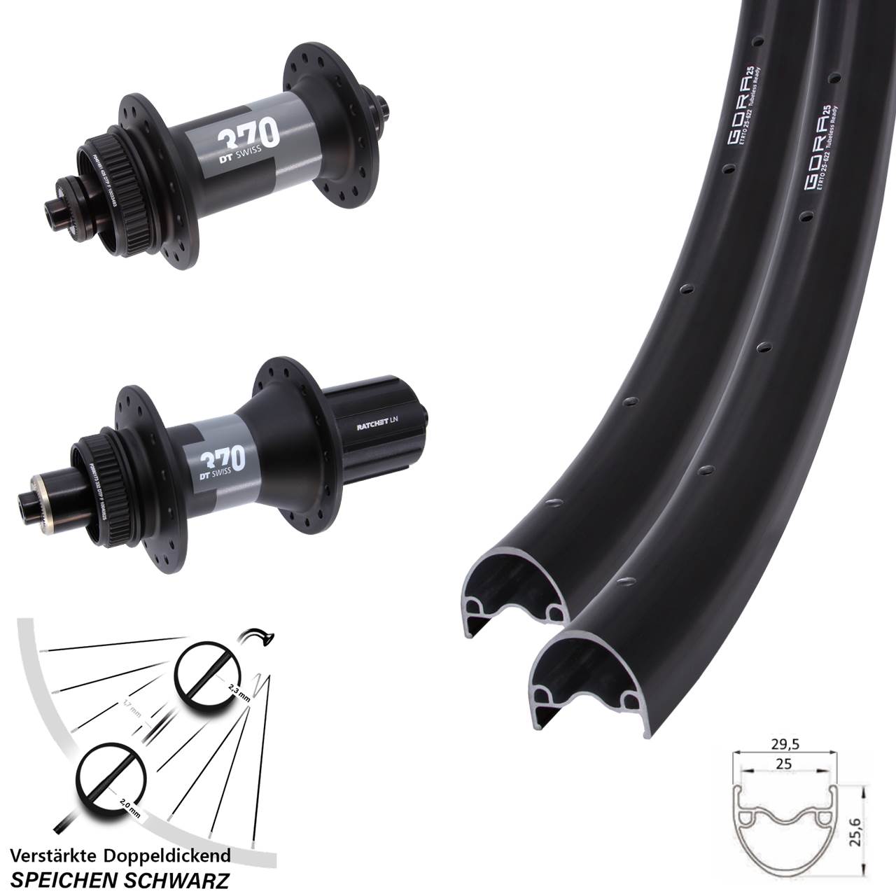 Disc Laufradsatz 28-29 Zoll Gora 25 DT Swiss 370 8-12 fach QR