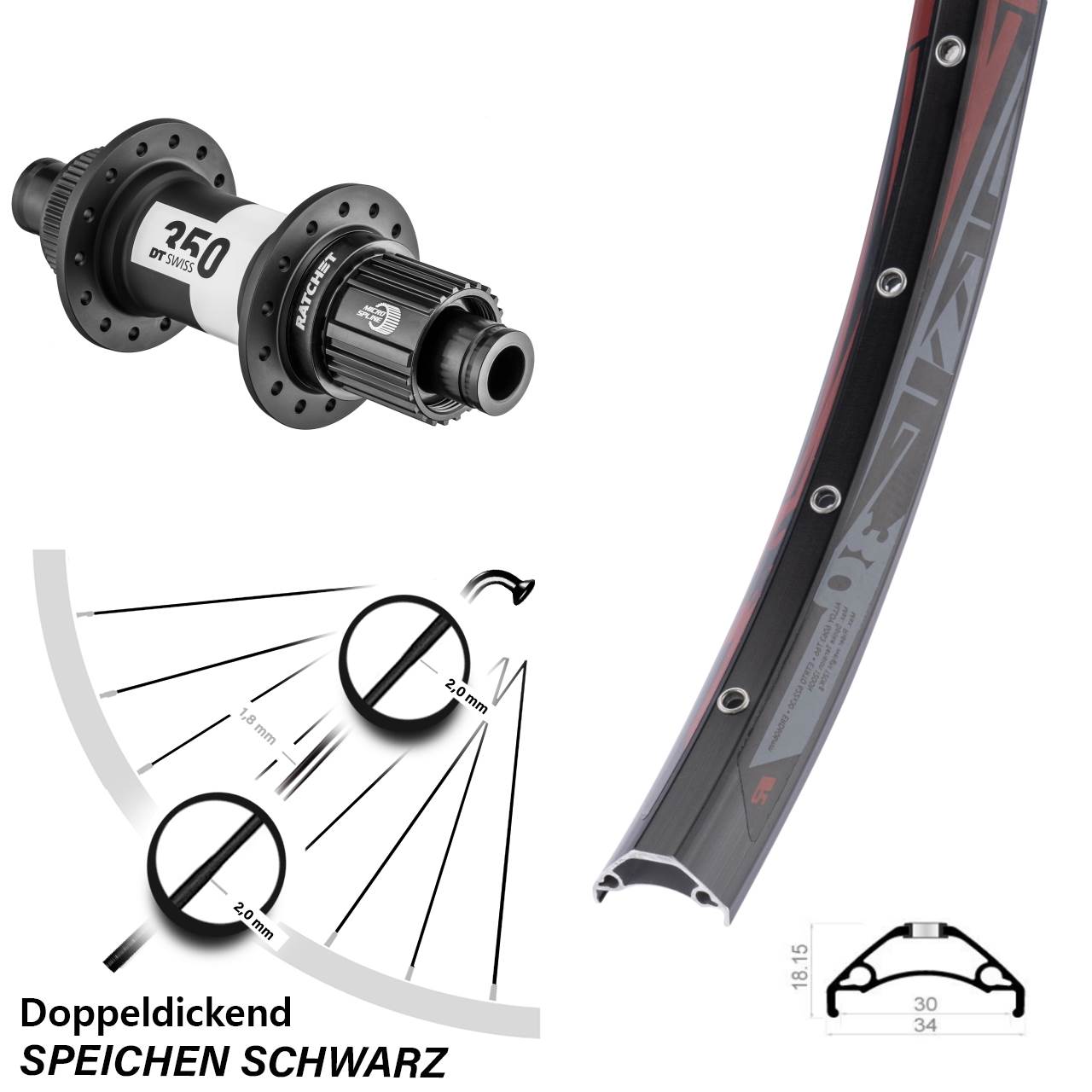 Rodi TRYP 30 DT Swiss 350 29 Zoll Hinterrad Centerlock 12x142 Shimano Micro Spline