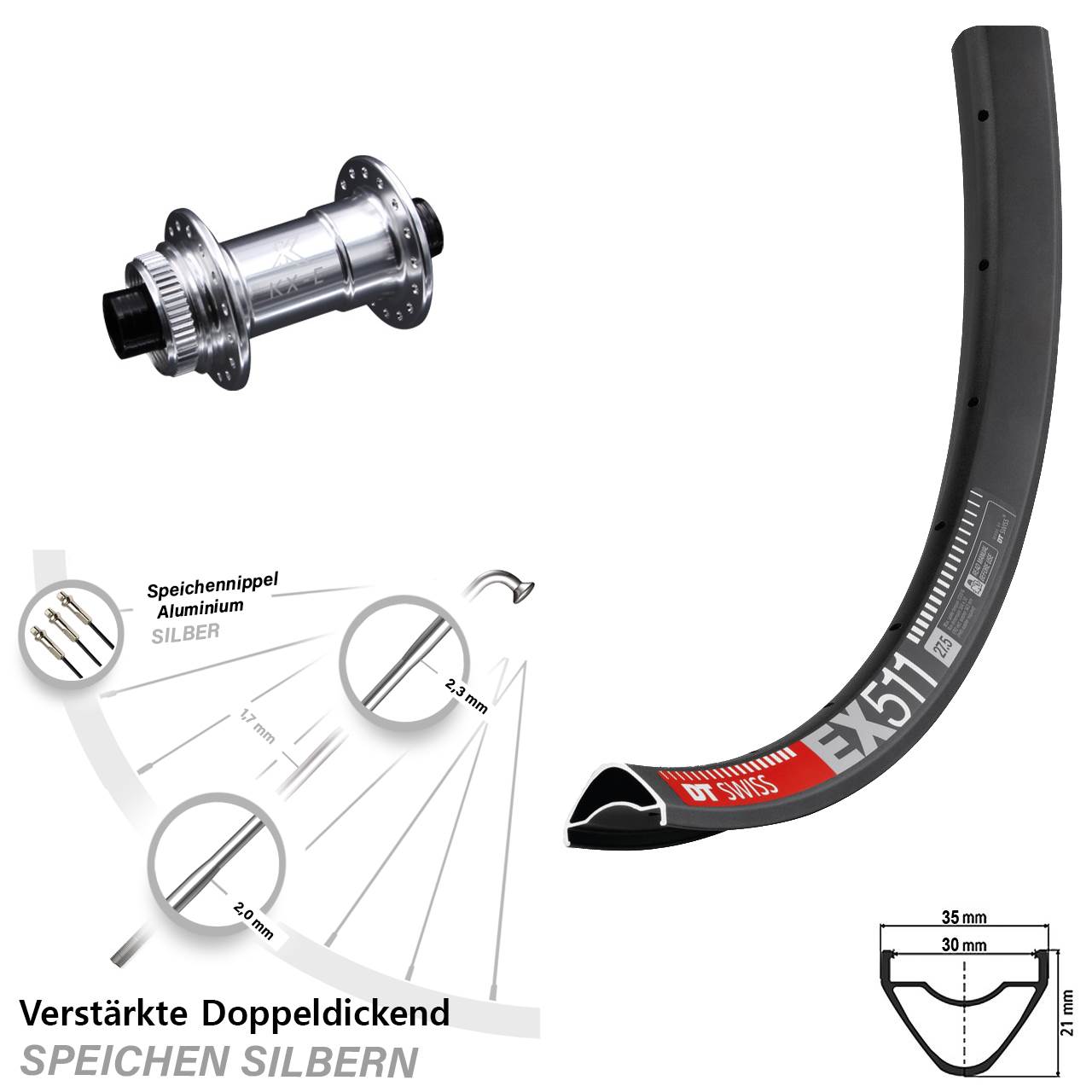 Vorderrad Centerlock 29 Zoll DT Swiss EX511 KX-E 4 Kugellager 15x100