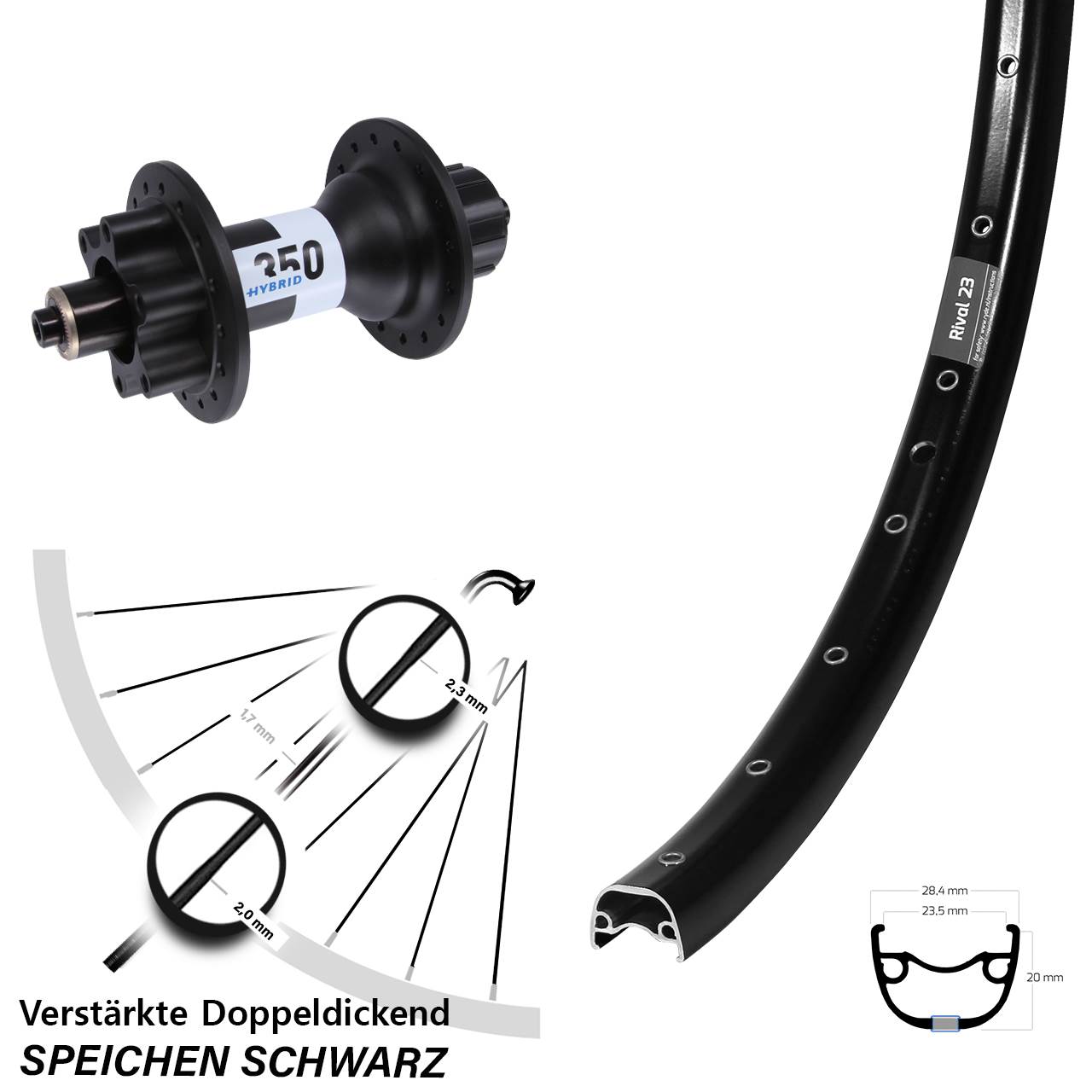 6-Loch Hinterrad 27,5 Zoll Ryde Rival 23 DT Swiss 350 Hybrid Singlespeed QR