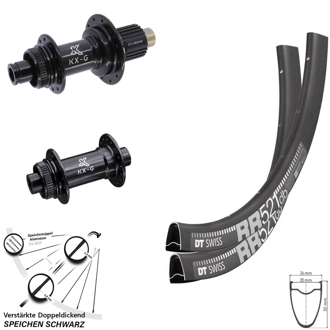 Laufradsatz Centerlock 28 Zoll DT Swiss RR521 KX-G Shimano Micro Spline 15x100 12x142