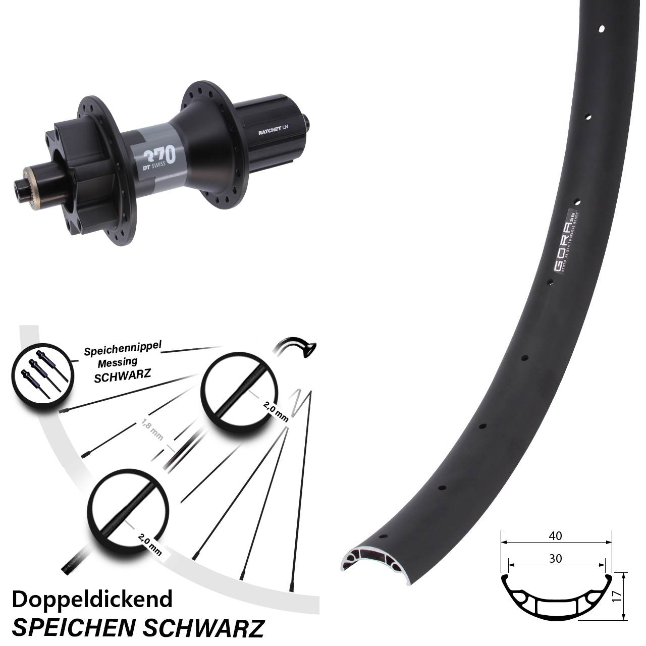 Hinterrad 6-Loch 27,5 Zoll Gora 35 DT Swiss 370 8-11 fach für Schnellspanner Boost