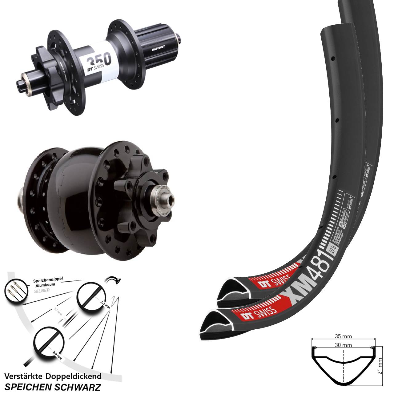 Laufradsatz 27,5 Zoll DT Swiss XM 481-350 SON 28 Disc 6-Loch 8-11 fach HG QR