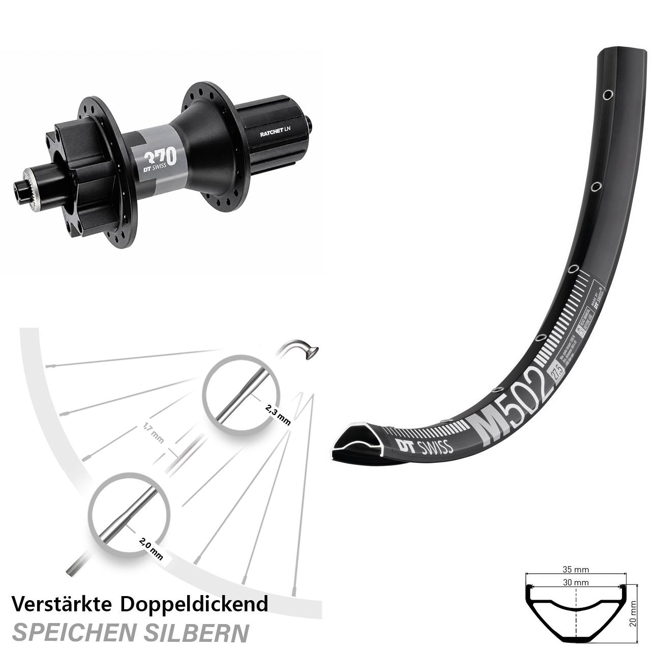 Disc Hinterrad 29 Zoll DT Swiss M 502-370 8-11 fach für Schnellspanner