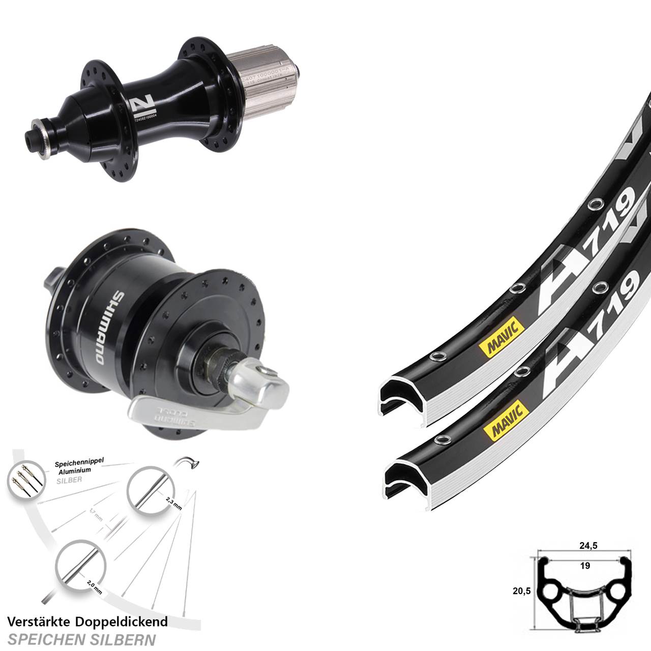 28 Zoll Mavic A 719 Novatec F162 Strong Shimano DH3N72 Laufradsatz QR 8-12 fach HG