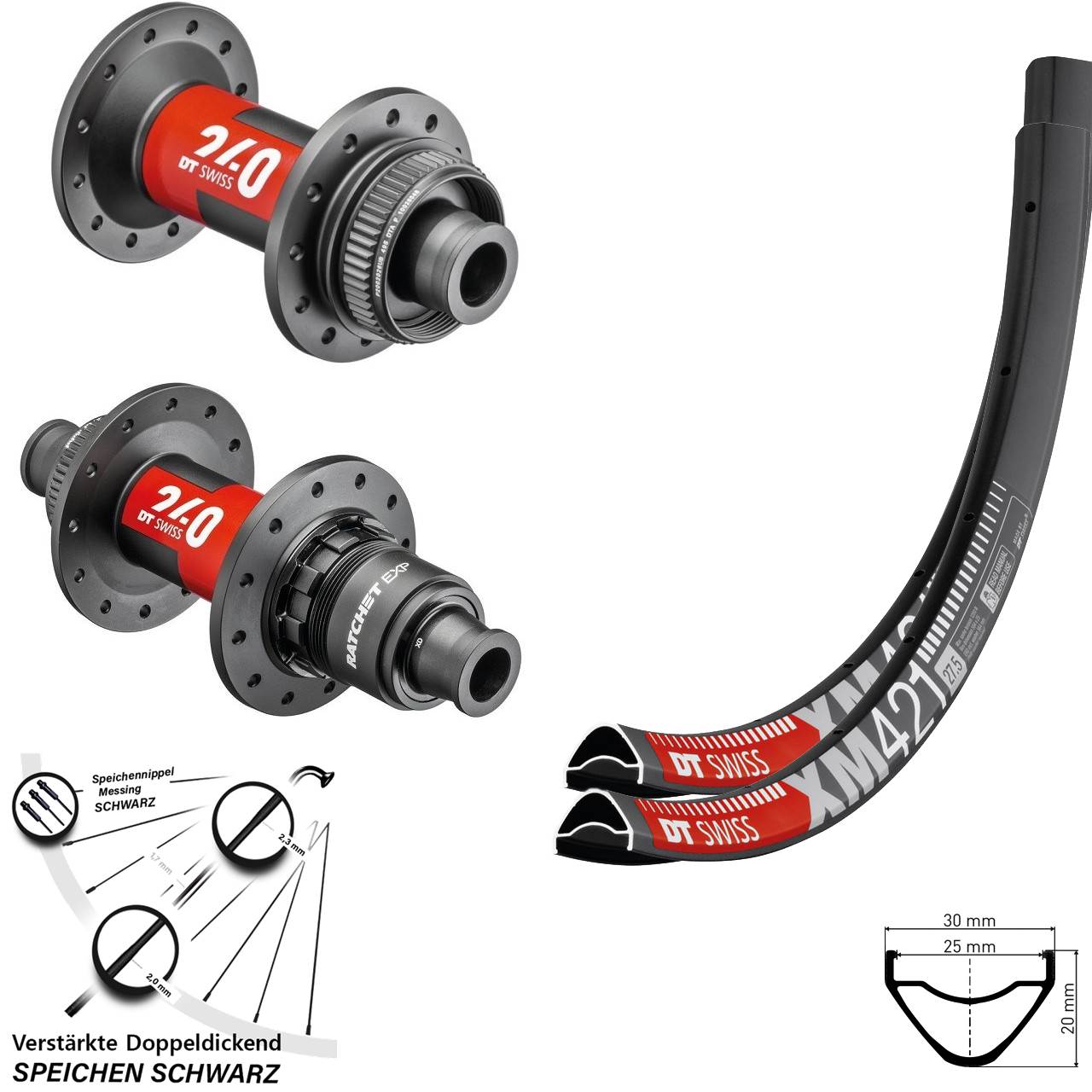 27,5 Zoll DT Swiss XM421 240 EXP Centerlock Laufradsatz 12x100/142 XDR