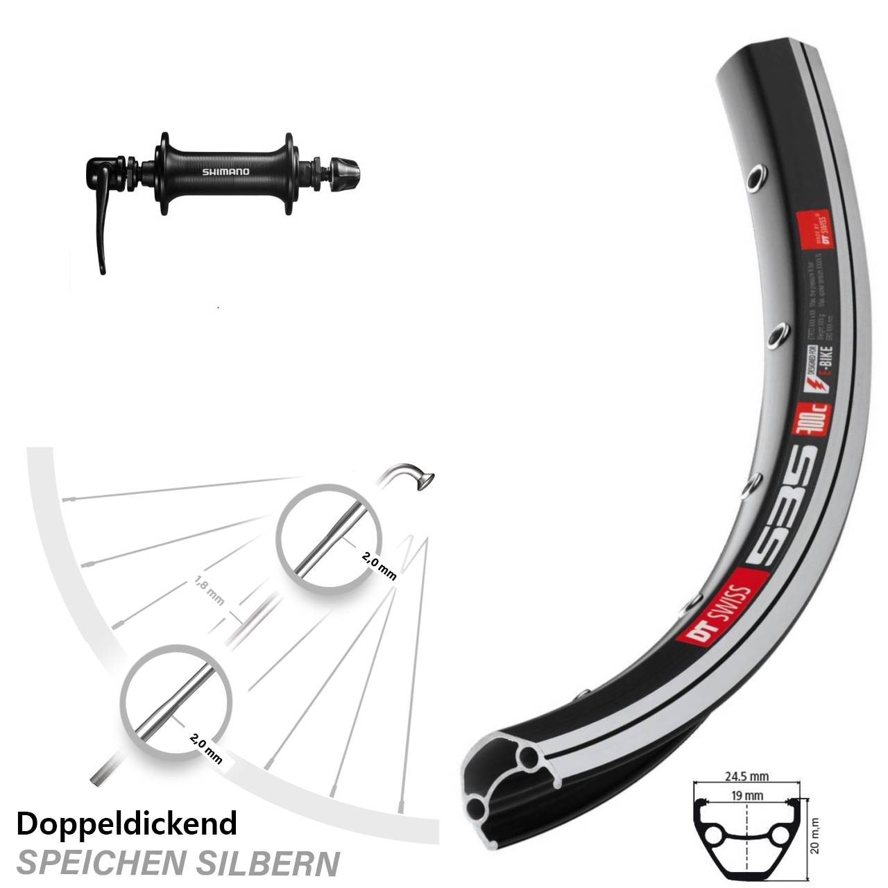 28 Zoll Laufrad DT Swiss 535 Shimano HB-T3000