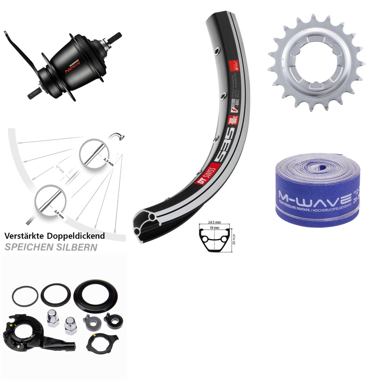 28 Zoll DT Swiss 535 Hinterrad Shimano SG-C3001 7 Gang Rücktritt Nexus