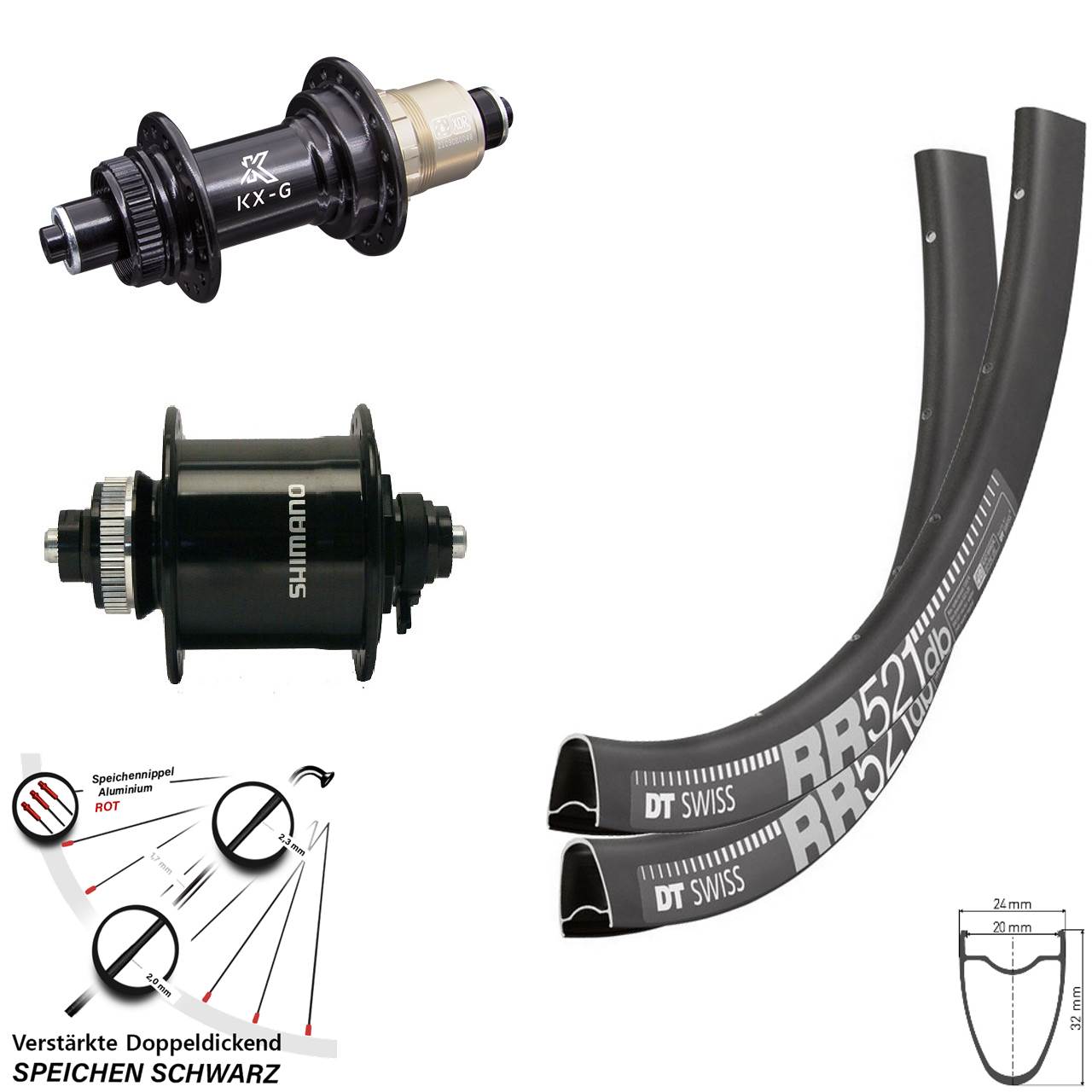 DT Swiss RR 521 KX-G Shimano DH-UR700-3D 28 Zoll Laufradsatz QR XDR 11-12 fach