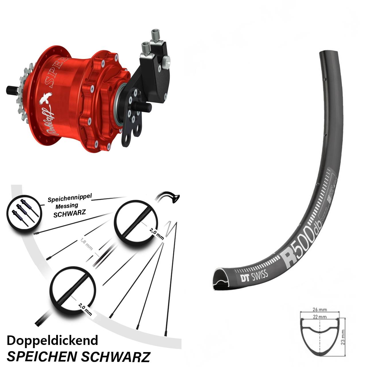 Disc Hinterrrad 29 Zoll DT Swiss R500 Rohloff Speedhub TS DB Tandem rot