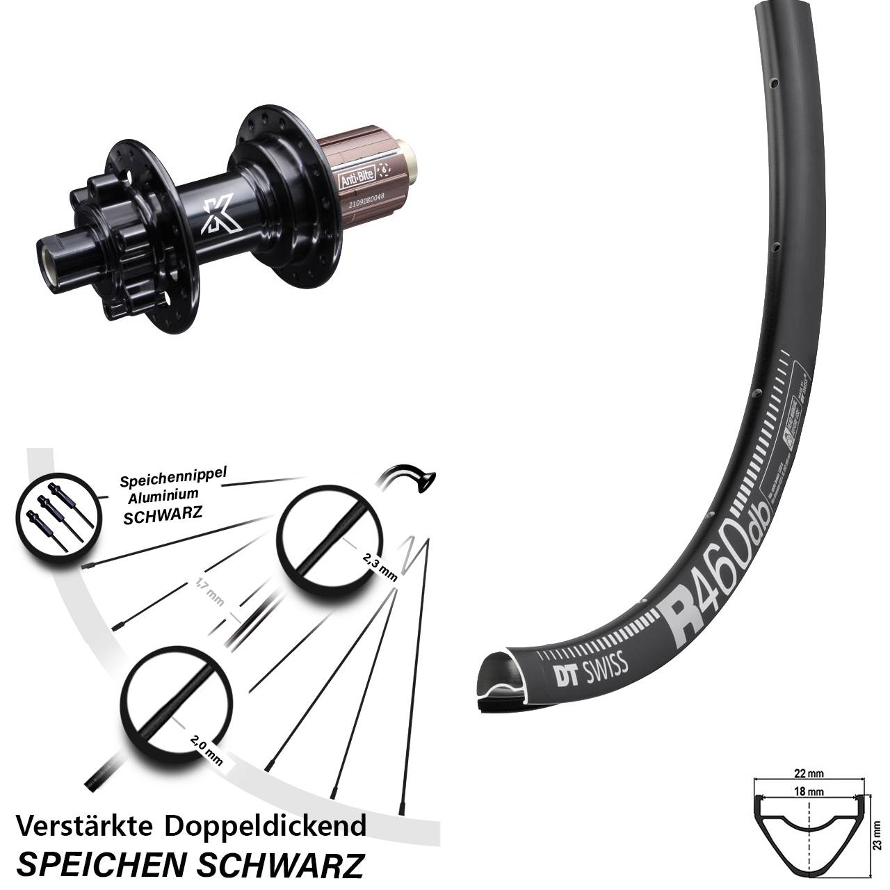 Hinterrad 28 Zoll DT Swiss R 460 Disc KX-M 12x142 8-12 fach