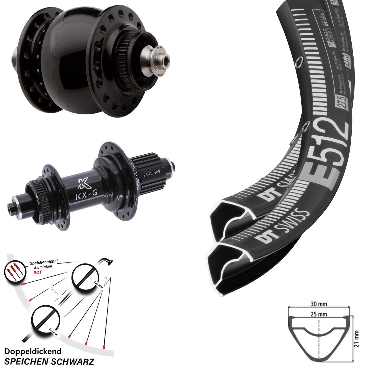 DT Swiss E512 KX-G SON 28 29 Zoll Laufradsatz Centerlock QR Micro Spline