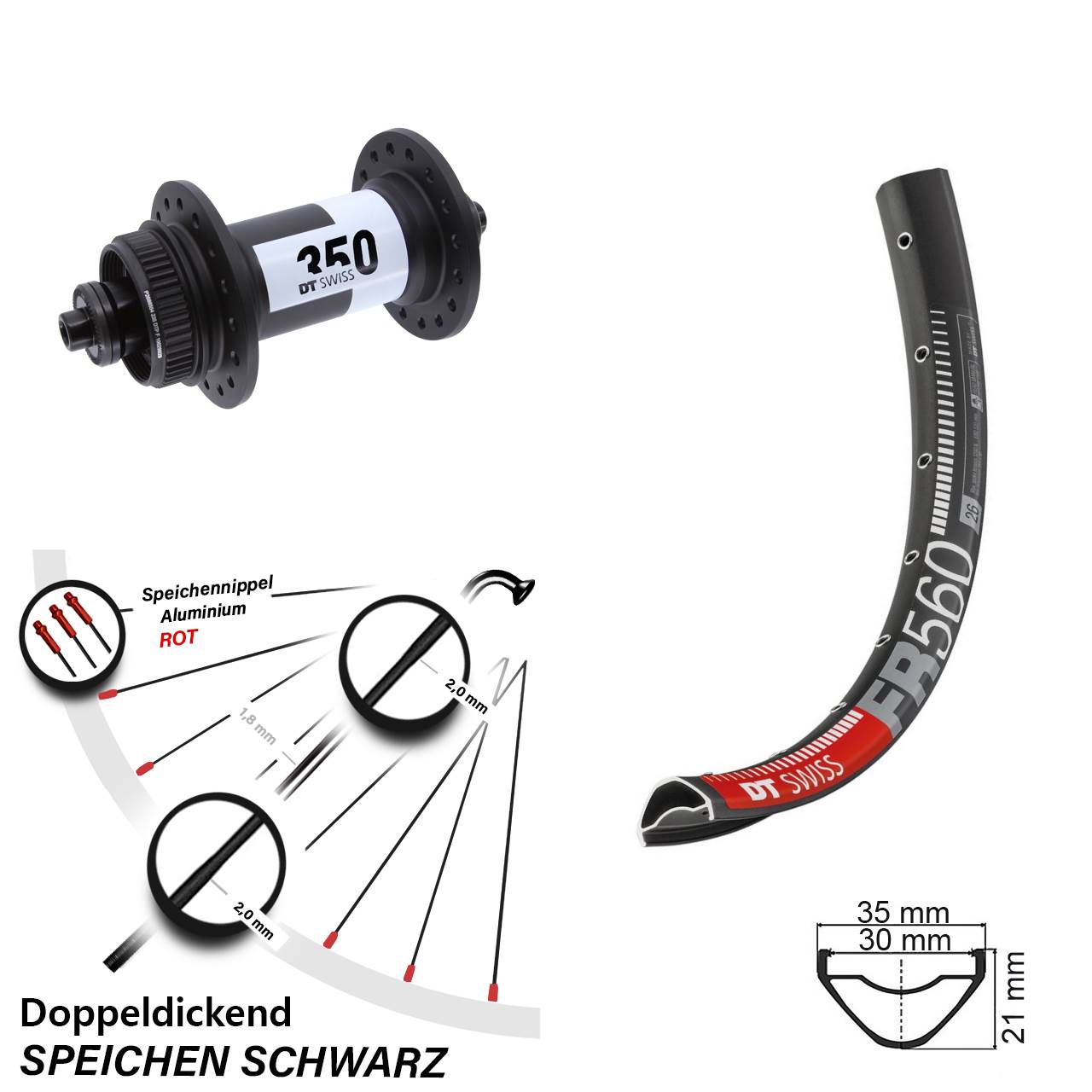 Vorderrad Centerlock für Schnellspanner 26 Zoll DT Swiss FR 560-350