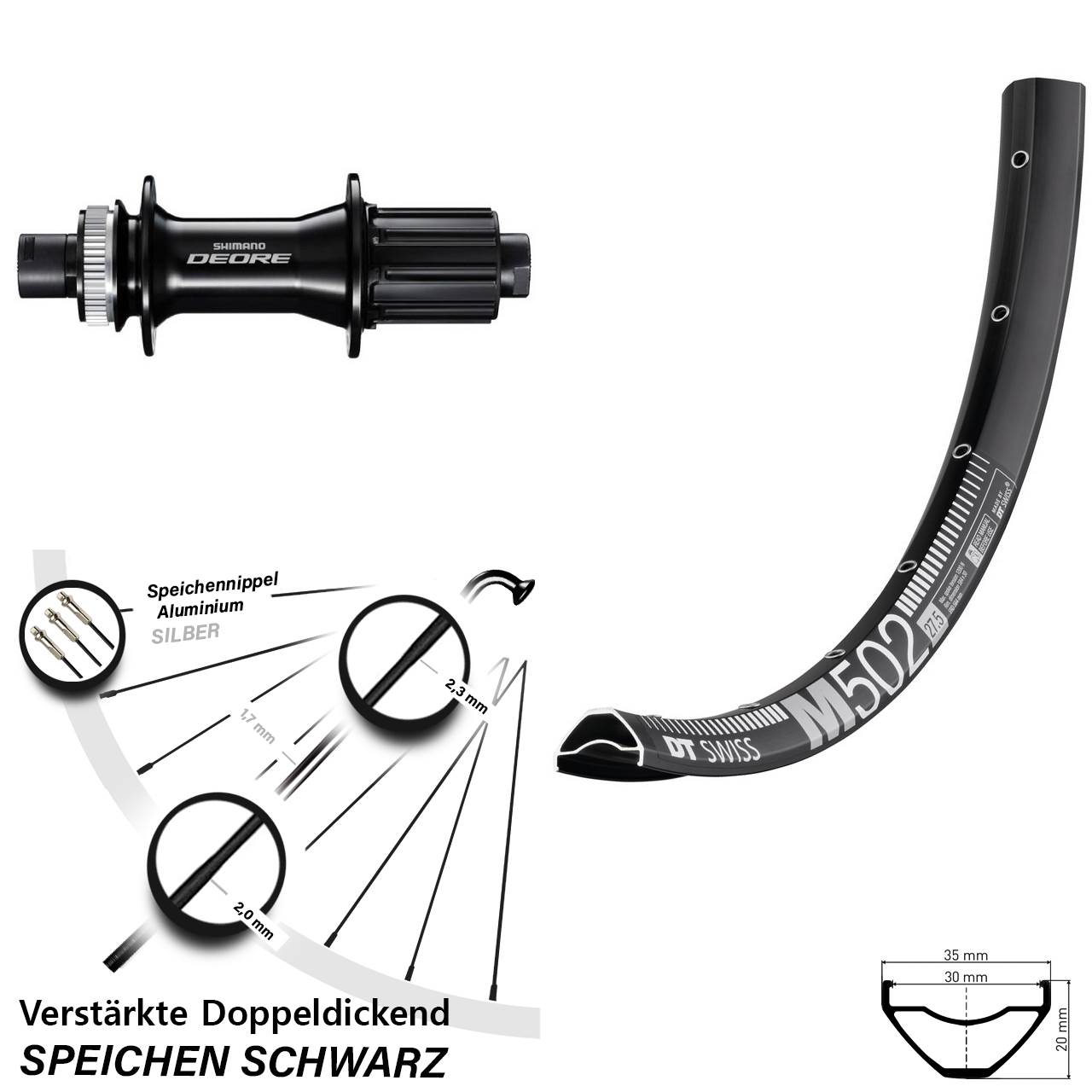 DT Swiss M502 Shimano Deore 27,5 Zoll Disc Laufrad 12x148 8-11 fach