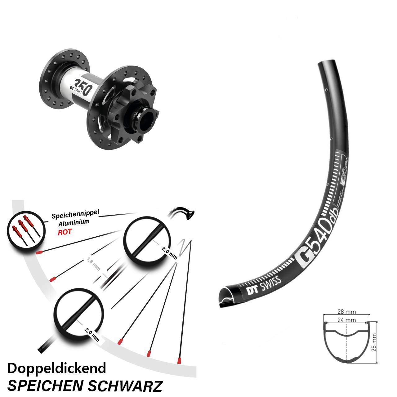 Laufrad 27,5 Zoll DT Swiss G540 Disc-350 12x100 6-Loch