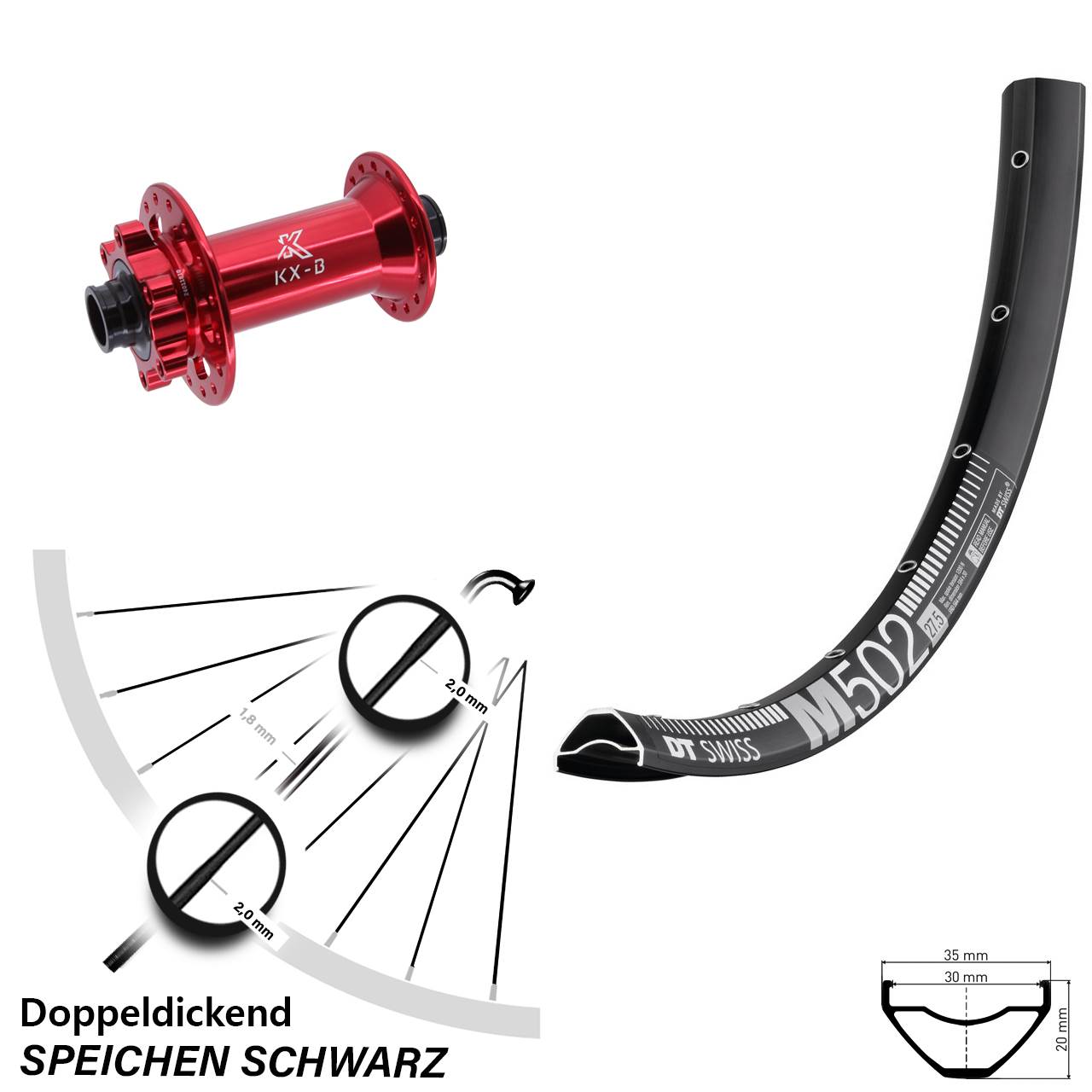 Disc Vorderrad 29 Zoll DT Swiss M502 KX-B rot 15x110 Boost