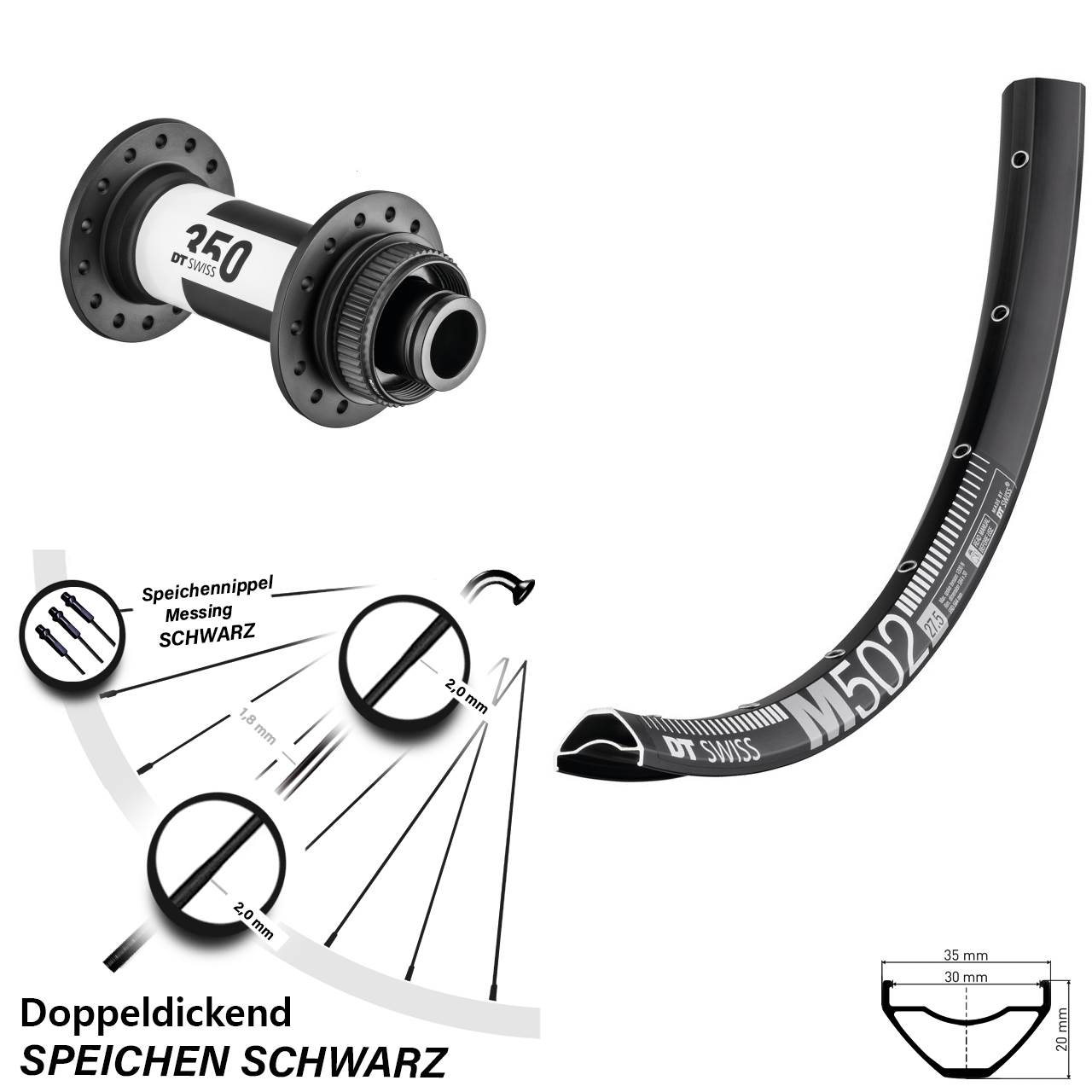 M 502 DT Swiss 350 Centerlock Boost 15x110 mm Vorderrad 27,5 Zoll Steckachse