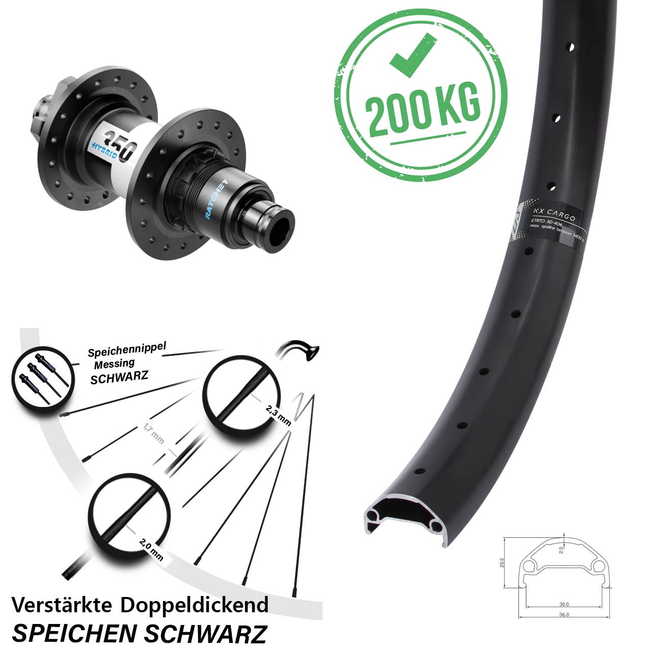 29 Zoll KX Cargo DT Swiss 350 Hybrid Hinterrad 6-Loch 12x148 XD