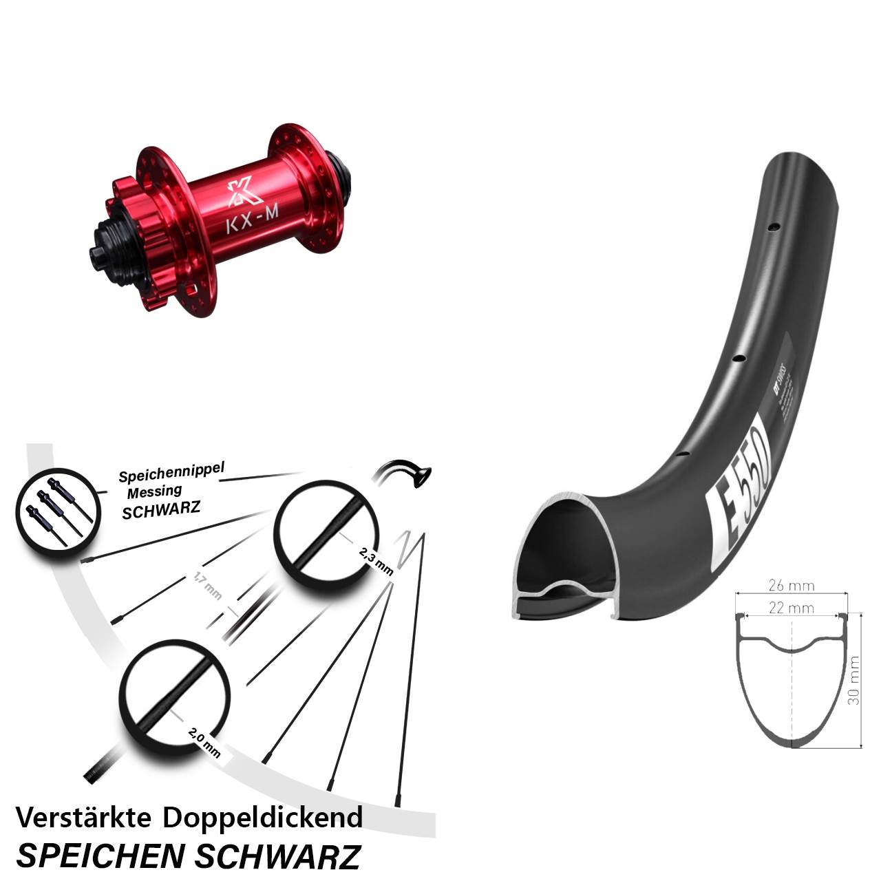 Disc Vorderrad 28 Zoll DT Swiss E550 KX-M rot für Schnellspanner