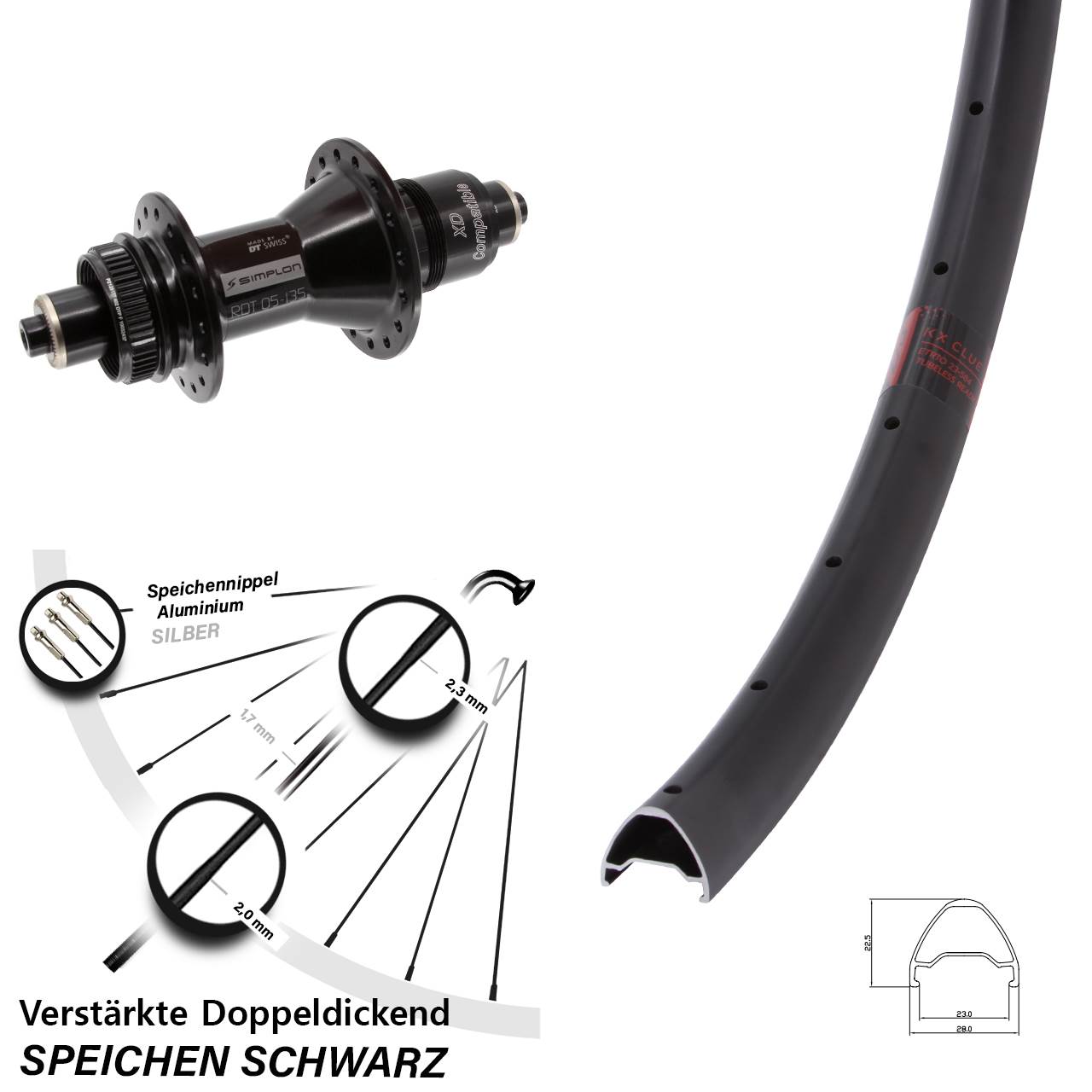 Disc Hinterrad 28-29 Zoll KX Clue DT Swiss 370 SRAM XD für Schnellspanner