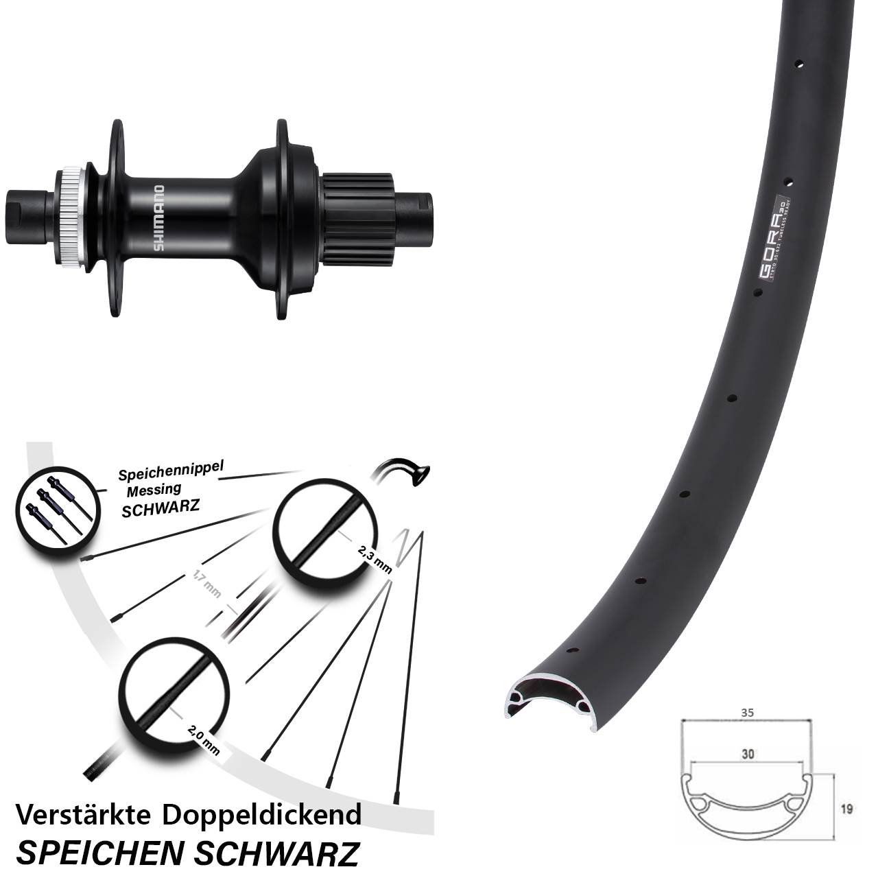 26 Zoll Gora 30 Shimano FH-MT510-B Centerlock Hinterrad 12x148 Micro Spline