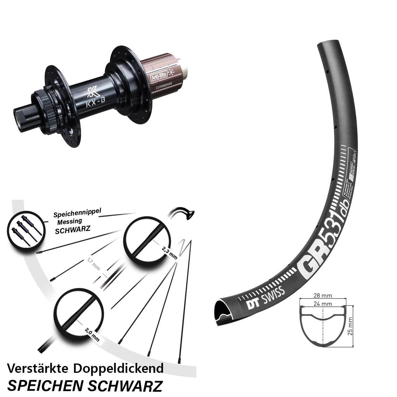 DT Swiss GR 531 Hinterrad 27,5 Zoll KX-B Boost 12x148 mm Centerlock 8-12 fach Bikepacking